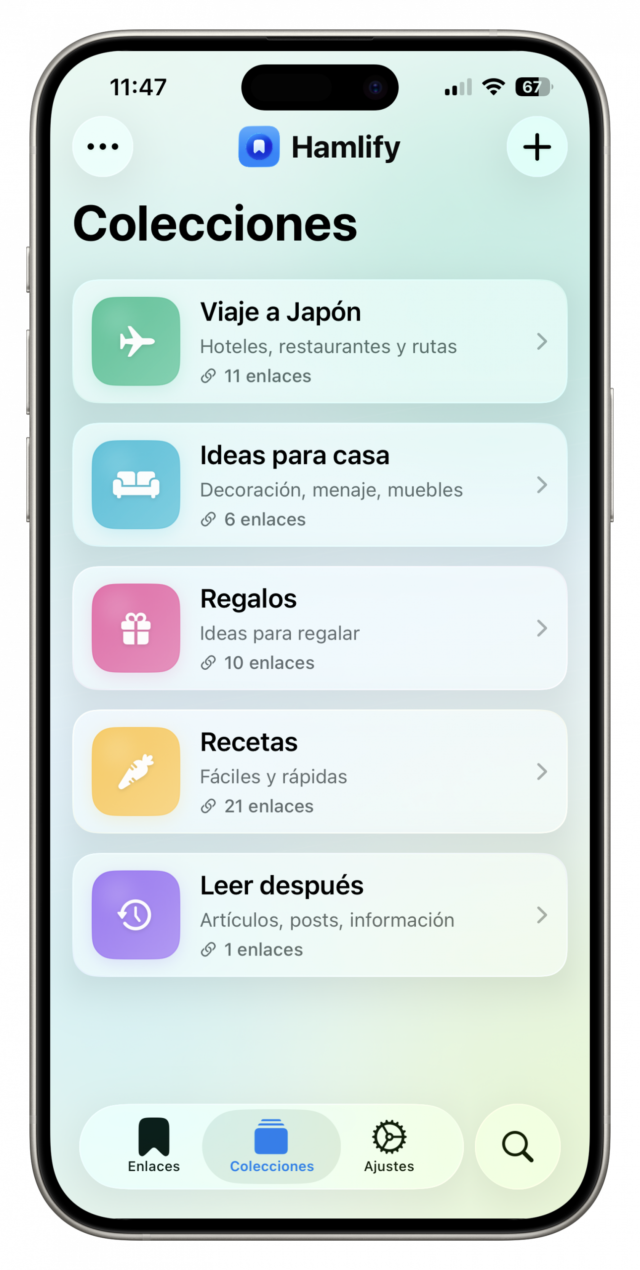 Pantalla de Colecciones de Hamlify