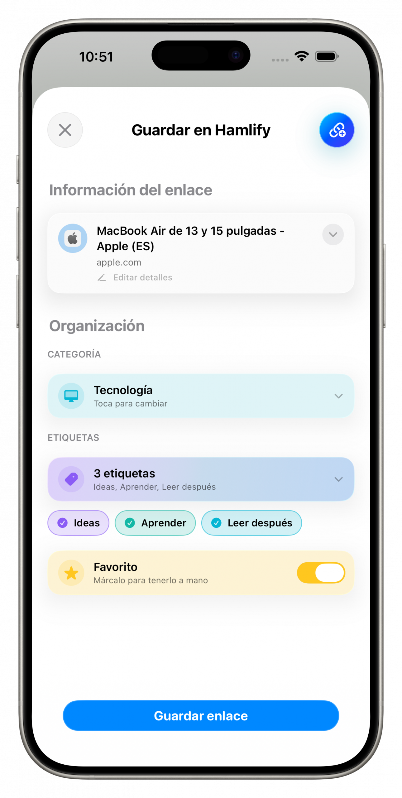 Compartir un enlace a Hamlify desde otra app
