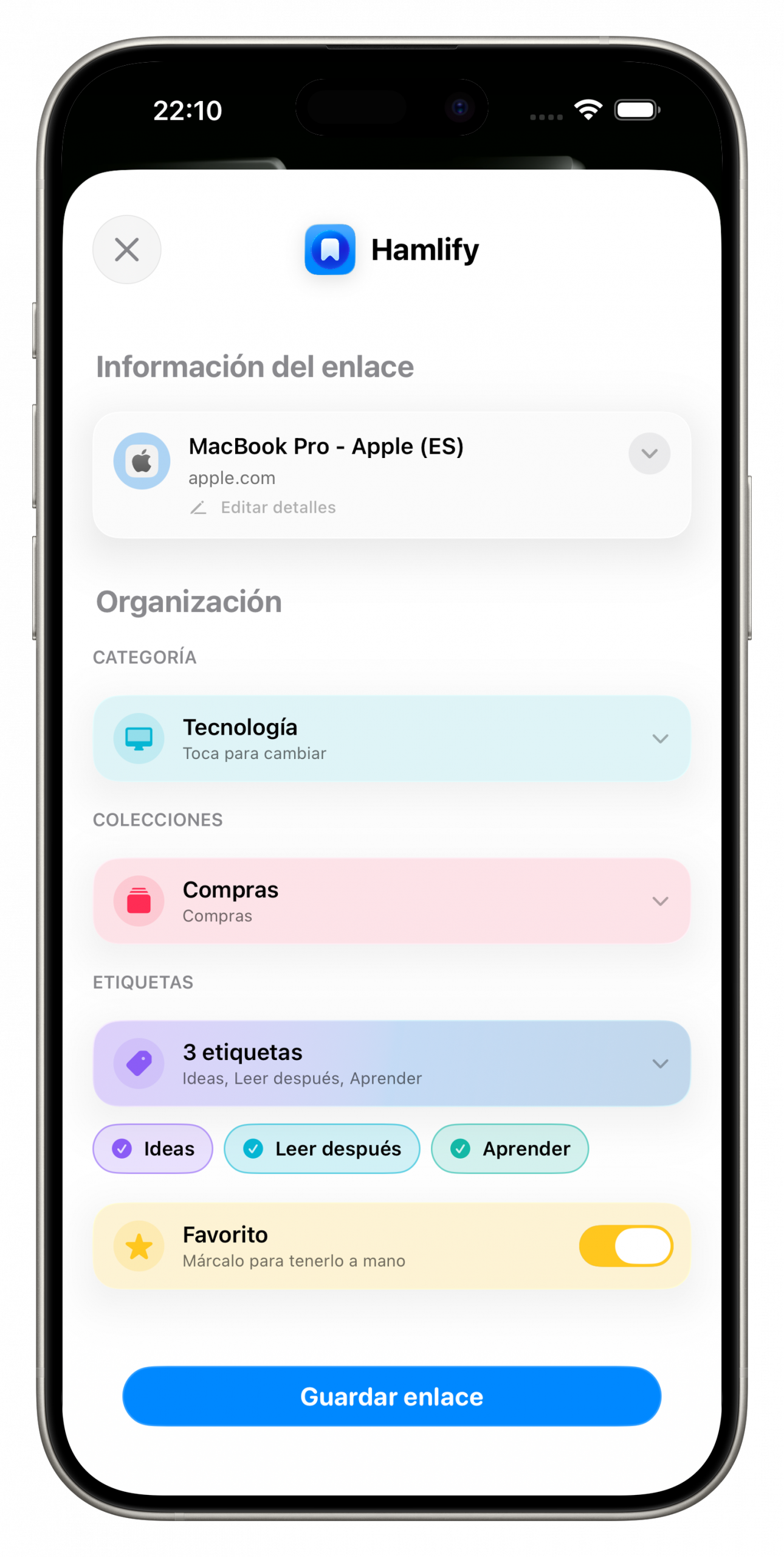 Compartir un enlace a Hamlify desde otra app
