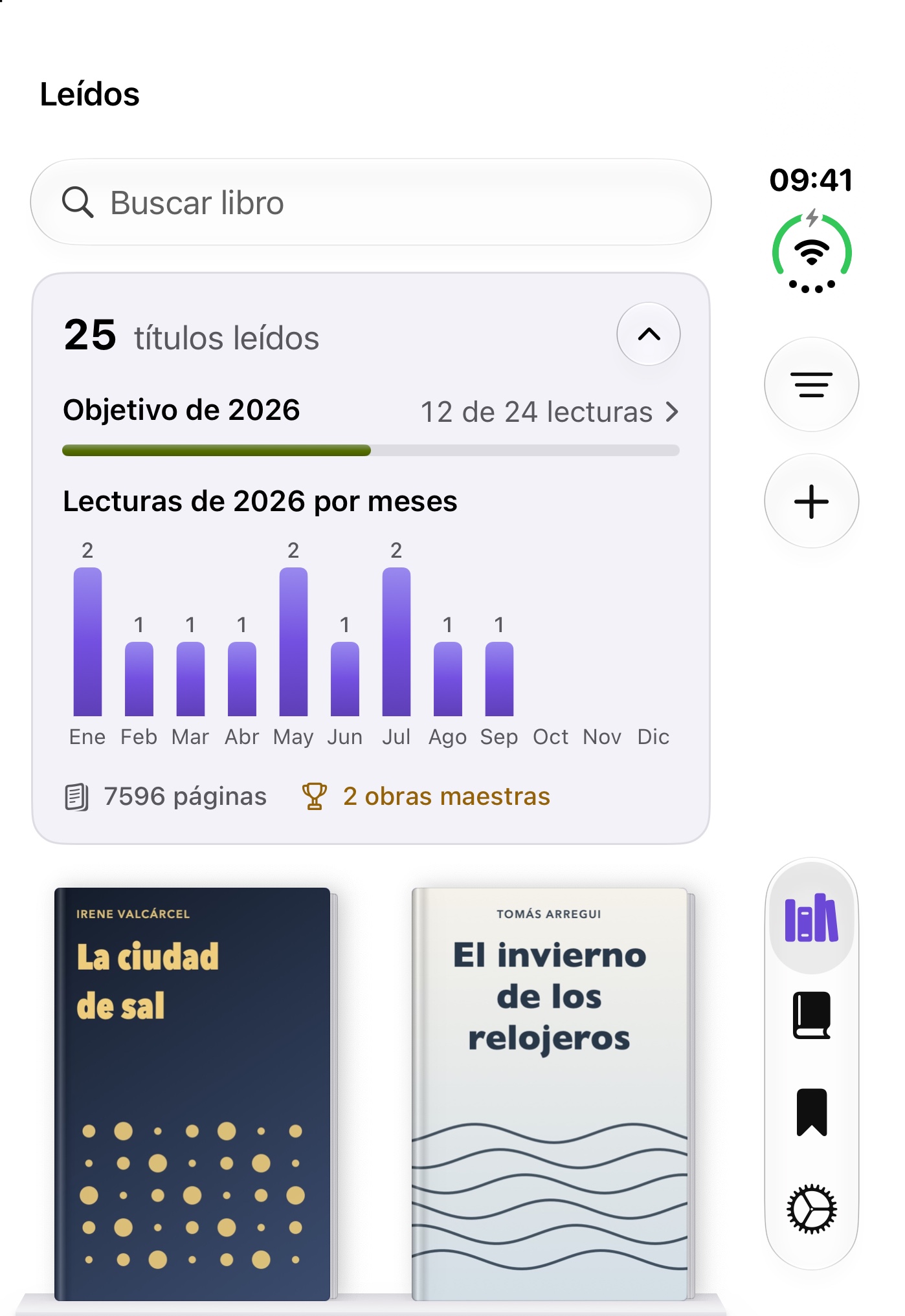 Libros leídos con el menú lateral en el iPhone Duo