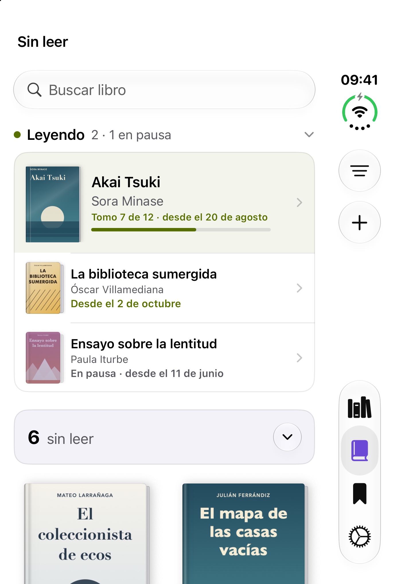Libros sin leer con el menú lateral en el iPhone Duo
