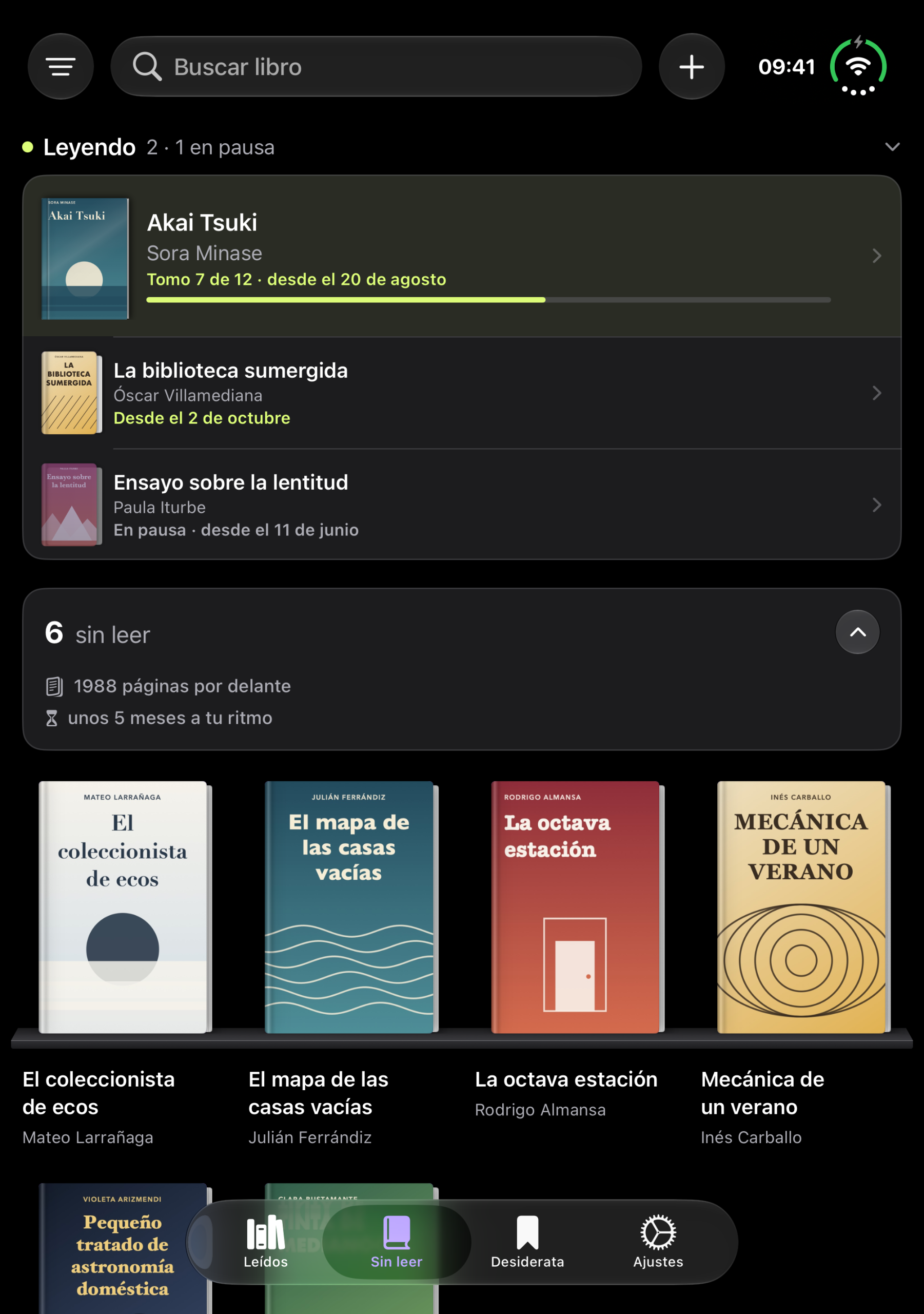 Lecturas en curso y libros sin leer en el iPhone Duo